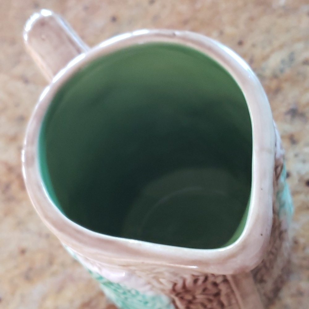 Antique Majoica Begonia Fern Leaf Rustic Tree Bark Planter Vase, Decor Pitcher - Picture 10 of 16